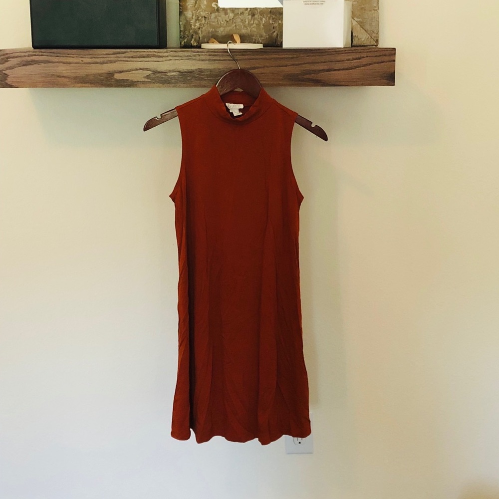 Rust Mockneck Sleeveless Sweater Dress